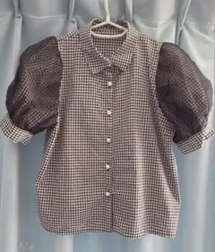 INGNI チェック柄 パフスリーブ 半袖ブラウス