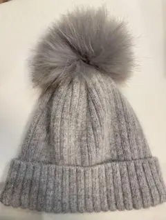 【美品】ユナイテッドアローズ ライトグレー ファー付き ニット帽