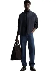 新品 ZARAORIGINS オリジン ブラッシュドコットンシャツ ネイビー M