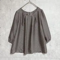 【ナチュラルビューティーベーシック】ボーダーシフォンブラウス (S)