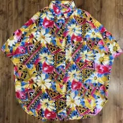 90's USA レーヨン プリント アロハ ハワイアン シャツ L