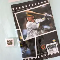 阪神タイガース　フィルム風フェイスタオル　2024年　藤川監督ピンバッジ