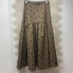 ナチュラル　ビューティ　ベーシック　ブラウン ドット柄 ロングスカート