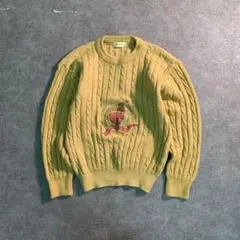 6AS7　鳥刺繍入り　ケーブル編み　丸首　ニットプルオーバー　古着 used