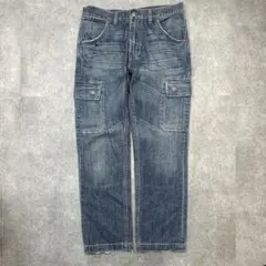 ☆ゴーヘンプ アシンメトリー USED加工デニムパンツ 変形ポケット 緑閂 