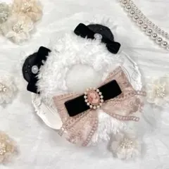 ぬい服 着ぐるみ 12cm ちびぐるみ くまみみ(ホワイト×ブラック×ピンク)