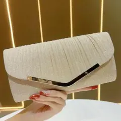 結婚式　パーティ　エレガント　プリーツ　ゴールド　クラッチバッグ