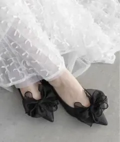 RANDA 2WAY リボンラメフラットパンプス