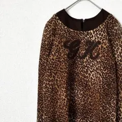 カットソー スキッパー レオパード柄 総柄 サイドスリット ラインストーン 派手