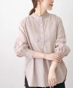 アーバンリサーチサニーレーベル　スタンドフリルカラーコットンタックドレスシャツ