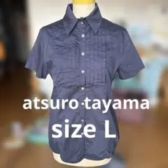atsuro tayama 紺　半袖 ドレスシャツ　プリーツ　アツロウタヤマのサムネイル
