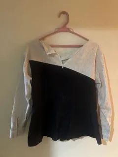 【断捨離】引退セールめちゃ安い【19】 KBF+ ストライプと黒の長袖ブラウス