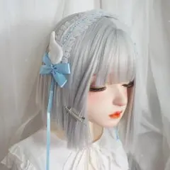 【訳あり】羽根 ヘッドドレス リボン かわいい 地雷 量産型 白×水色 サイド