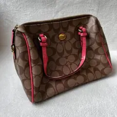 COACH☆シグネチャー ハンドバッグ☆D2J-6097☆レッド＆ダークブラン 