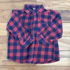 赤と紺のチェック柄長袖シャツ 95cm未満