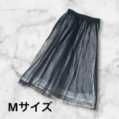 ブラック　レースロングスカート M スカート　ロング　チュール　黒　ベージュ