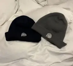 ロゴ入りニット帽2点セット ネイビー/グレー