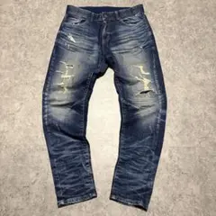 ミニマル 鬼ヒゲ ハチノス オールド加工 ストレッチ デニム 28 黒 mnml 