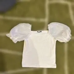 One Way パフスリーブ ホワイトTシャツ リブ素材 春夏 可愛い