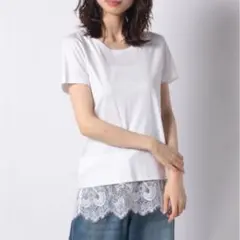 美品　定価3.5万　カルヴェン　CARVEN レース切替Tシャツ　白　XSのサムネイル