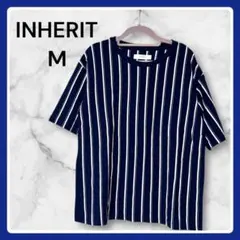 【美品】 INHERIT ストライプ クルーネック Tシャツ ネイビー M
