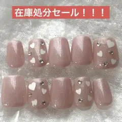 【現品限り】#8 白ハート×くすみピンクネイルチップ/ちゅるんラメ
