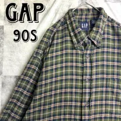 美品 90s オールドギャップ BDネルシャツ タータンチェック グリーン L