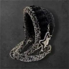 星付きボンネット　ヘッドドレス　バラクラバ　ブラック＆グレー　グランジ　ファー④