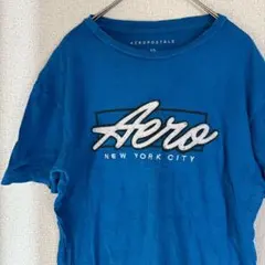 AEROPOSTALE 青 Tシャツ フロント刺繍ロゴ入り 半袖