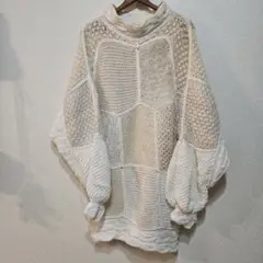 ホワイト パッチワークニット セーター ヴィンテージ 古着