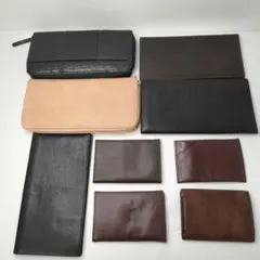 レザー財布・カードケース まとめ売り 9点セット 長財布 二つ折り 本革風