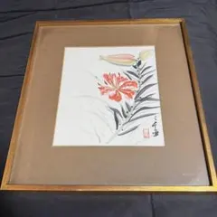 葛飾北斎 牡丹に蝶 大錦 花鳥画 額装 インテリア コレクション 収集