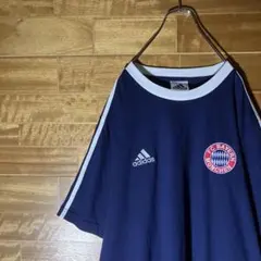 90s バイエルン　adidas リンガーネック　Tシャツ　ネイビー　白　XL