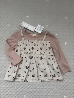 しまむら　イチゴ柄シャーリングチュニックTシャツ　90