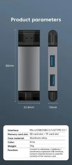マルチカードリーダー USB 3.0 Type-C SD microSD