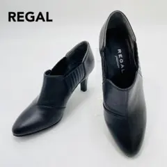 【極美品・未使用級】REGAL レザーフラットパンプス ブラック 24cm リーガル レザー パンプス フラット シューズ 24.5㎝ 黒 リボン