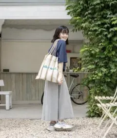 完売品　ニコアンド　サイドライン　デニムスカート　ライトグレー　スリット　L