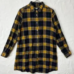 ◆パークス　チェック柄　ロングシャツ　綿　ウール　体型カバー　カジュアル　Мのサムネイル