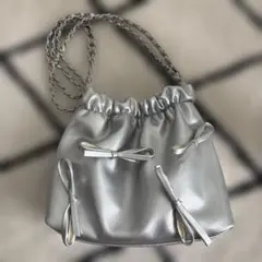 シルバー ギャザー ショルダーバッグ