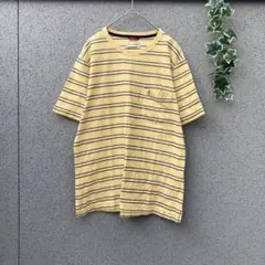 1429【ハッシュパピー】M♡半袖Tシャツ ボーダー 犬刺繍 イエロー系