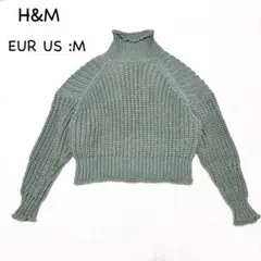 H&M ニット M くすみグリーン ハイネック ローゲージ 長袖