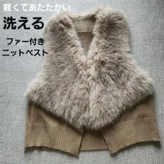 洗えるファー ニットベスト ベージュ