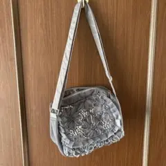 グレー 花柄 ビーズ ハンドバッグ