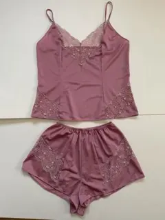 ピンク花柄レースキャミソールセット　M