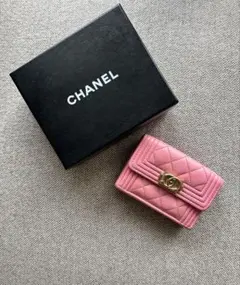 美品✨CHANEL 三つ折り財布 ボーイシャネル ラムスキン ピンク/870