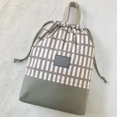 E315　お着替え袋袋　体操服袋　巾着　持ち手付き　格子　北欧　ハンドメイド