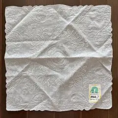 未使用　SWATOW ハンカチ　リネン　汕頭　刺繍　麻　スワトウ　花柄　ANA