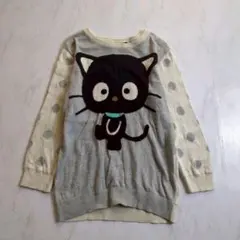 デザインニットセーター　黒猫　水玉模様　サイズS
