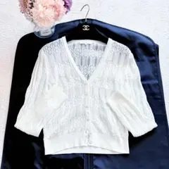 EPOCA エポカ　レース編み　コットンカーディガン　白　40 日本製