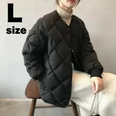 キルティング　ショートコート　黒　L アウター　ジャケット　防寒　厚手　軽量